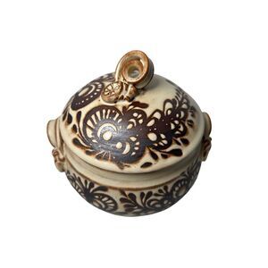 Hamilton Vtg 1989 Glazed Pottery brown & tan Botanical Motif   #M-1846